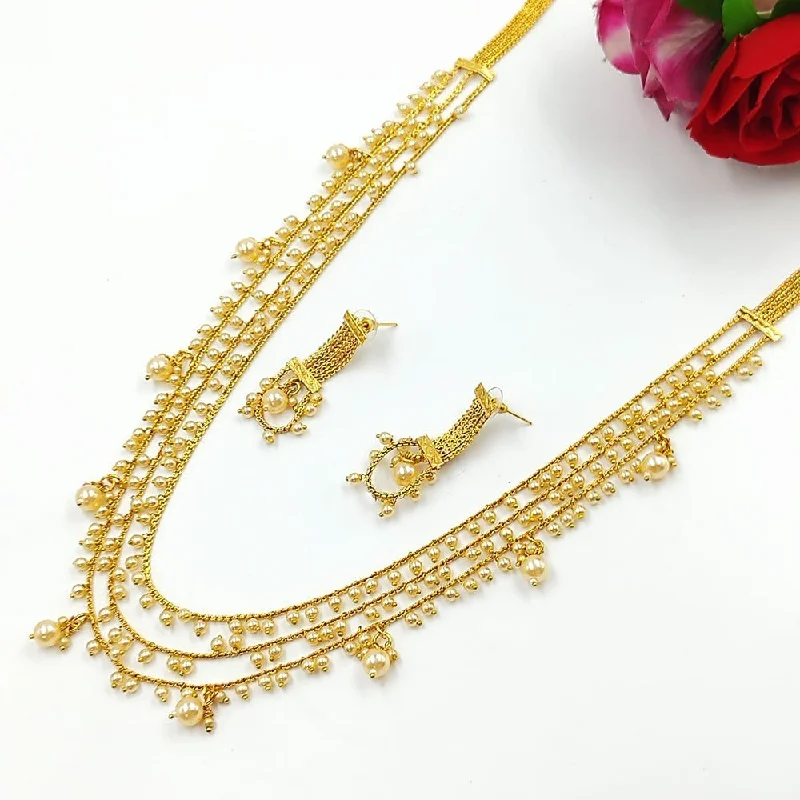 Akruti Collection Gold Plated Pearl Long Necklace Set