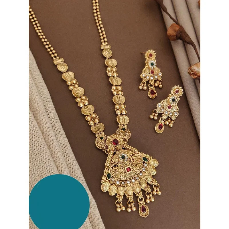 Akruti Collection Gold Plated Kundan Long Necklace Set