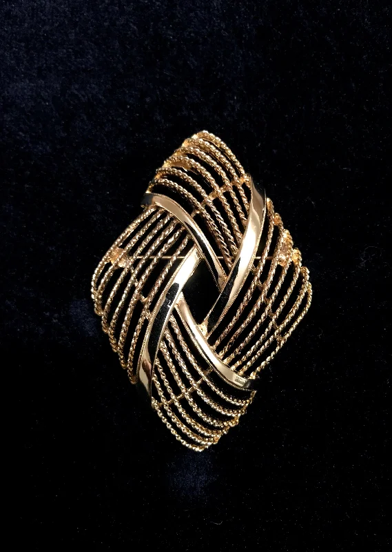 60s-70s Monet Signed Goldtone Twist Rope Nautical Brooch Lapel Pin