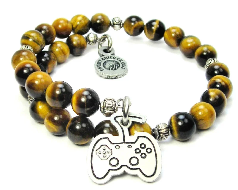 Modern Video Game Controller Tiger's Eye Glass Beaded Wrap Bracelet