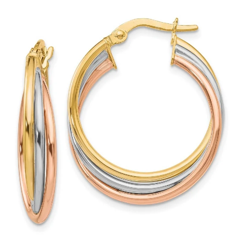 Curata 10k Tri color Gold Polished and Textured Twisted Hoop Earrings - 41x22mm