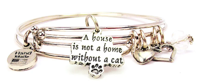 A House Is Not A Home Without A Cat Expandable Bangle Bracelet Set