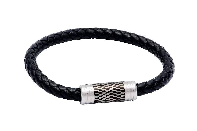 San Clemente Black Leather Stainless Steel Bracelet