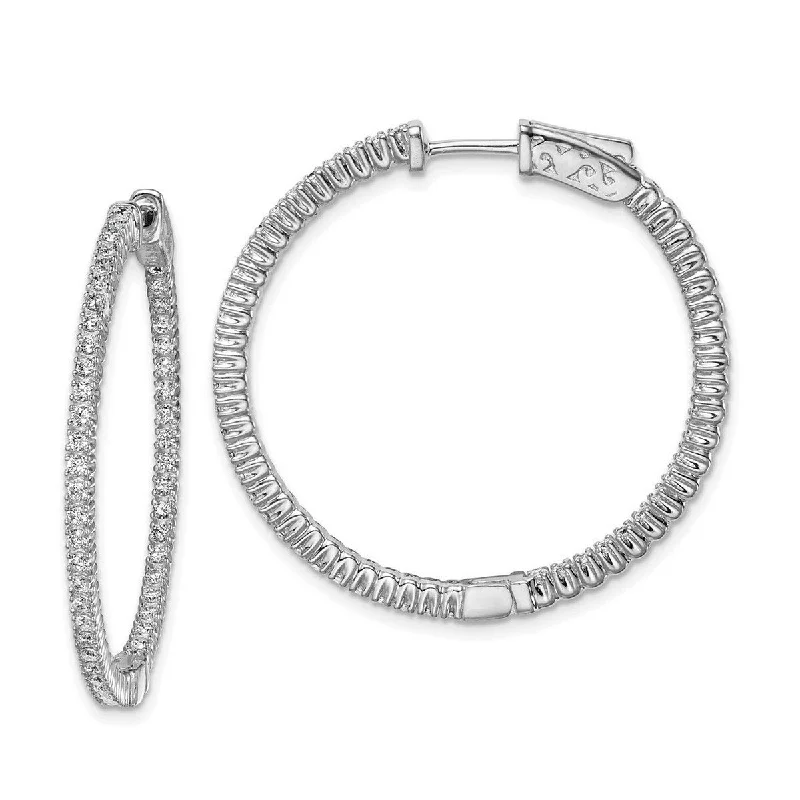 Curata 925 Sterling Silver Rhodium plated 30x2mm CZ Cubic Zirconia Round Hoop Earrings