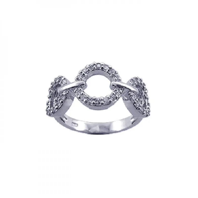 Silver 925 Rhodium Plated CZ 3 Open Circle Ring - STR00602