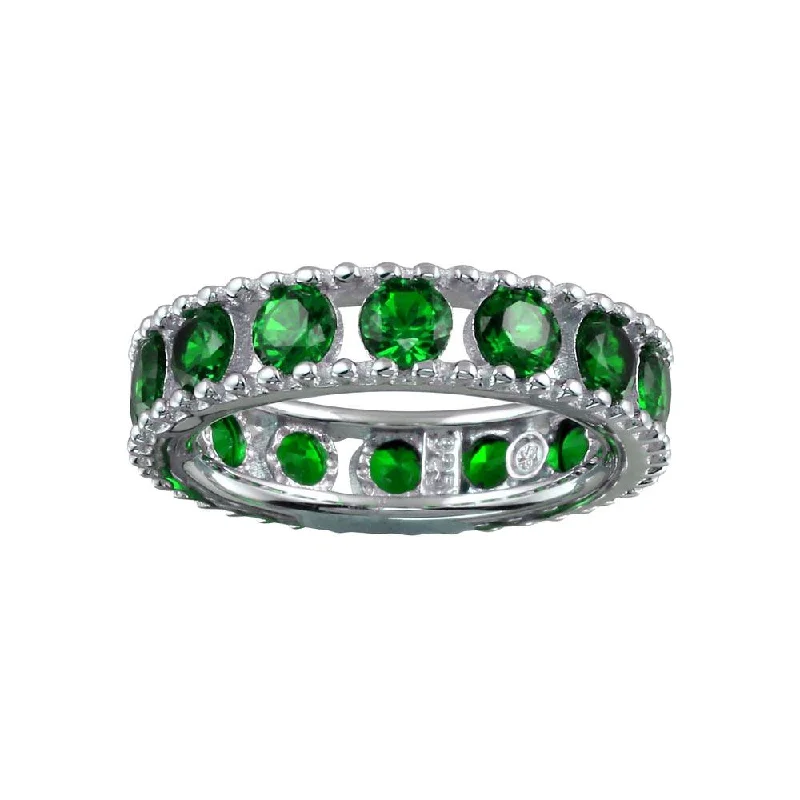 Rhodium Plated 925 Sterling Silver Round Green CZ Band - BGR01293GRN