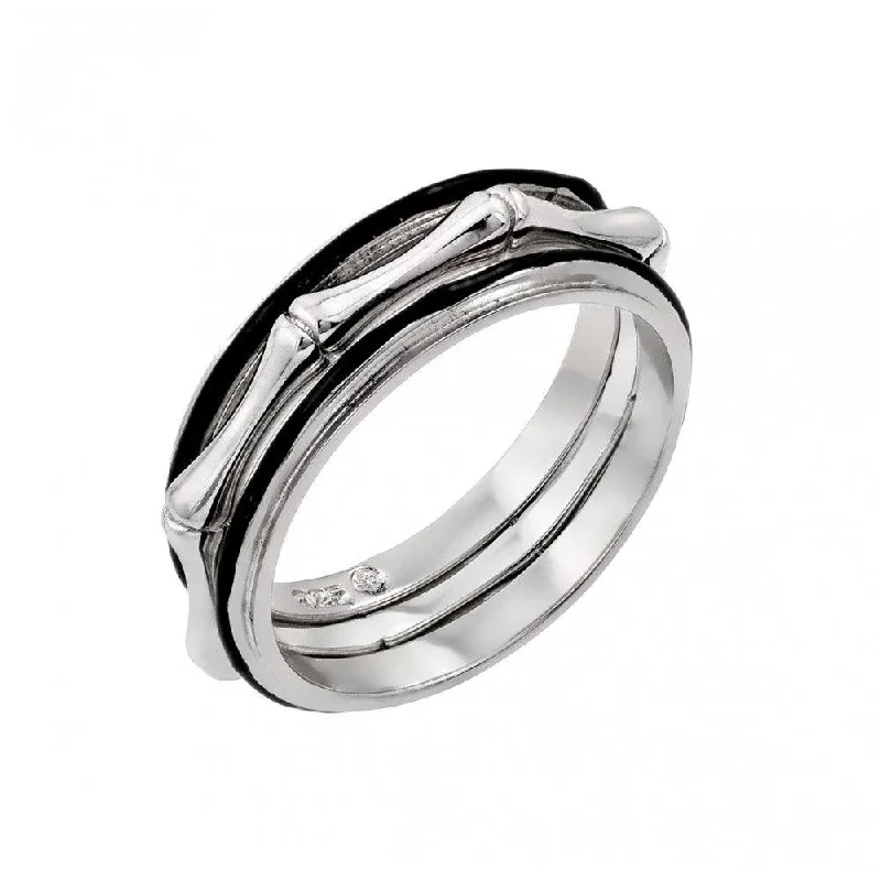 Silver 925 Rhodium and Black Rhodium Plated 2 Toned Bone Eternity Ring - BGR00888BLK