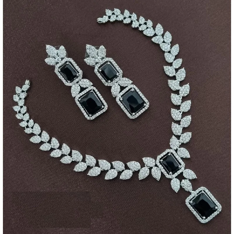 Akruti Collection Silver Plated AD Necklace Set