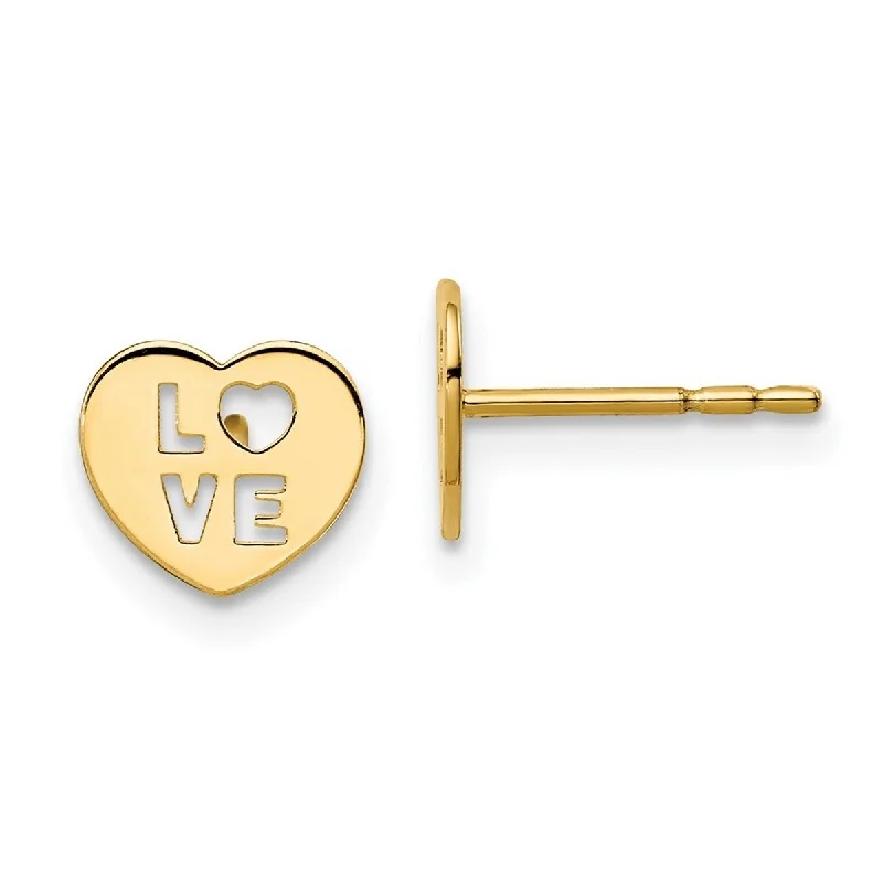 Curata 14k Yellow Gold Love Heart Post Earrings - 7mm