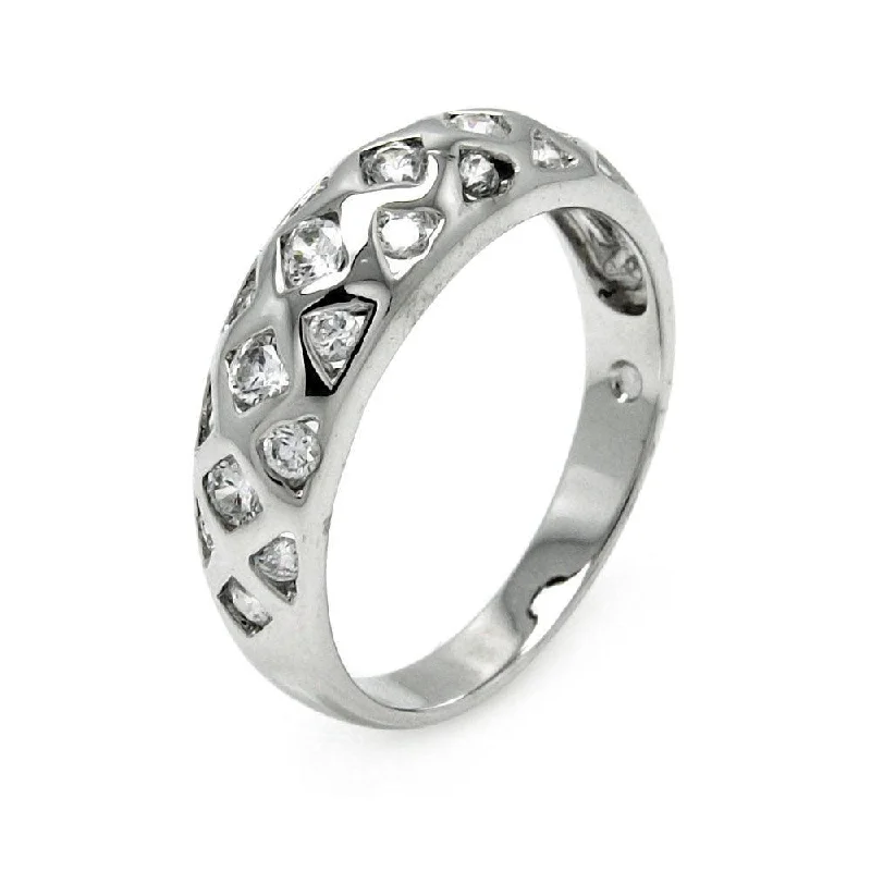 Silver 925 Rhodium Plated Multi Shaped Clear CZ Ring - BGR00448