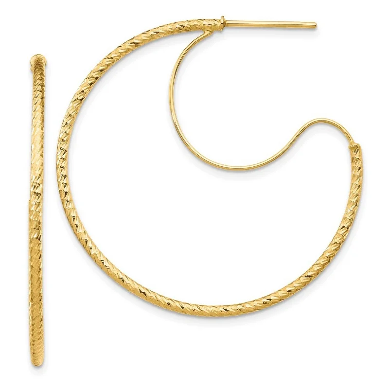 Curata 14k 1.5x35mm Sparkle Cut With Polished Wire Hoop Earrings - 38.18x35mm Wide 1.5mm Thick