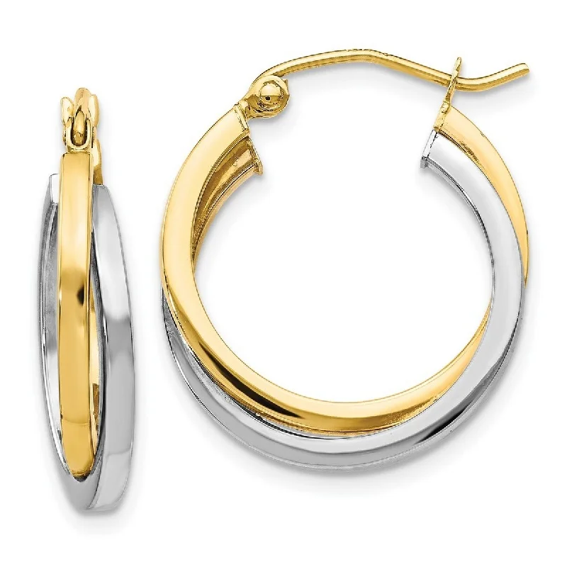 Curata 10k Two-Tone Gold Polished Double Hoop Earrings (4mm x 23mm)