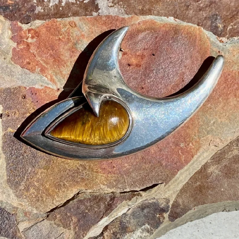 Sigi Pineda Tiger's Eye Modernist Brooch Sterling Silver