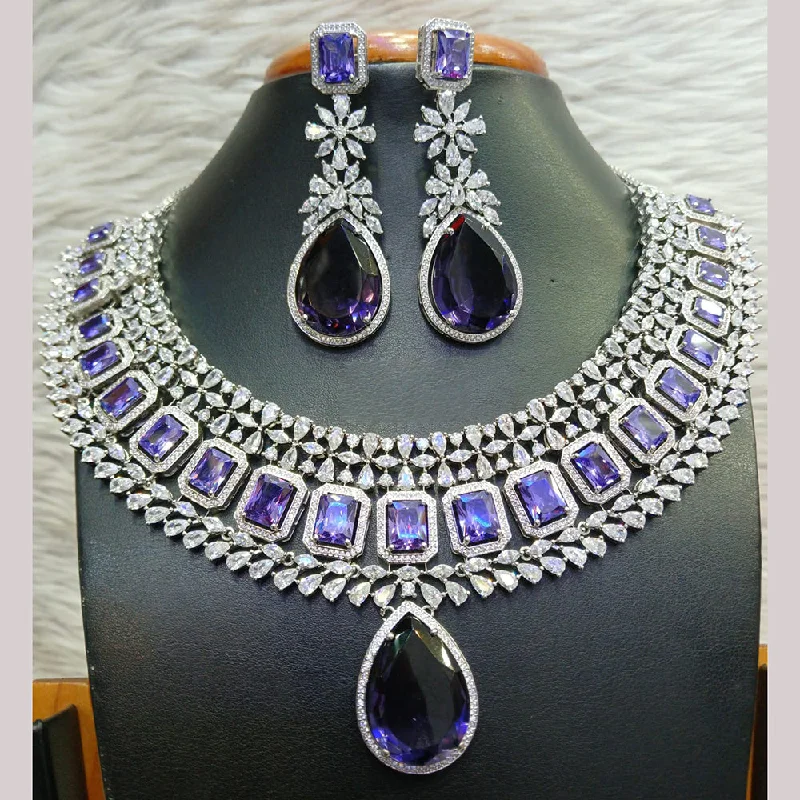 Jain Jewellers Silver Plated AD Necklace Set