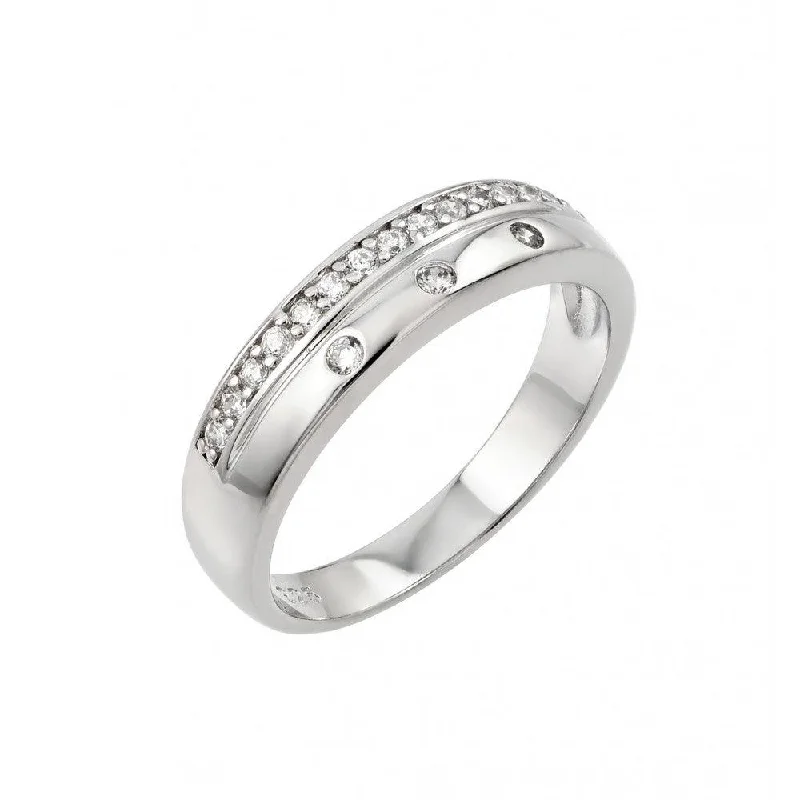 Silver 925 Rhodium Plated Clear CZ Inlay Ring - STR00949