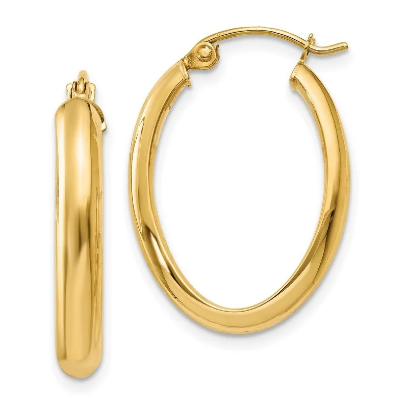 Curata 14k Yellow Gold Polished 3.5x17mm Oval Hoop Earrings