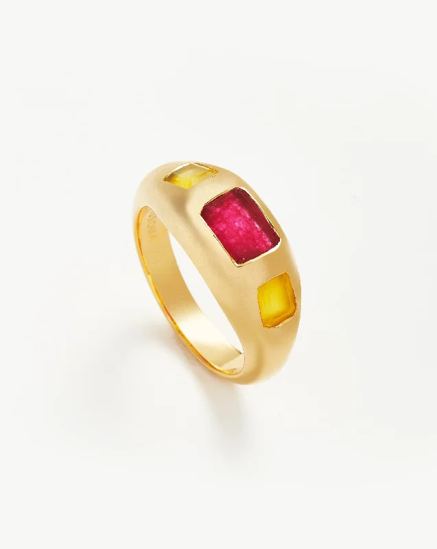 Good Vibes Triple Gemstone Statement Ring | 18k Gold Plated/Pink Quartz & Mango Chalcedony