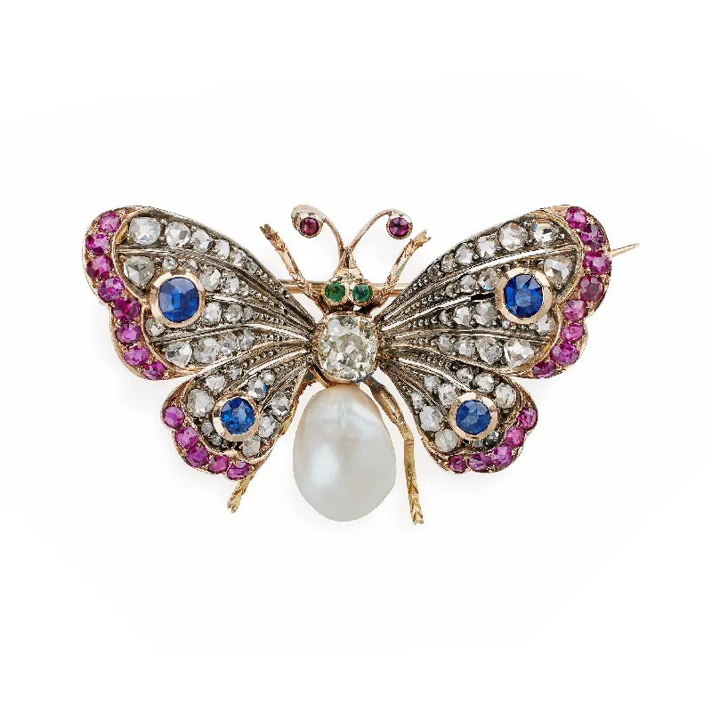 Antique Diamond, Pearl and Gem-set Butterfly Brooch