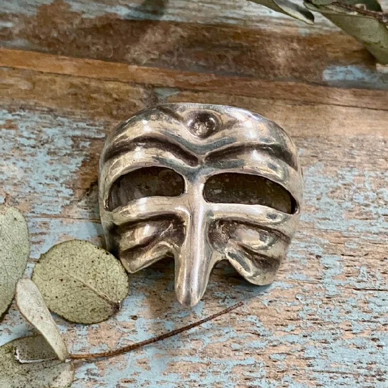 Vintage Sterling Silver Mask Brooch Taxco Mexico