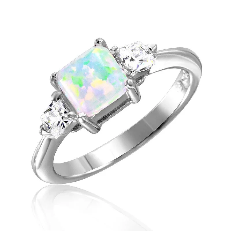 Silver 925 Rhodium Plated 6mm Synthetic Opal with 3mm CZ On Each Side - BGR01029