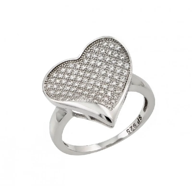 Silver 925 Rhodium Plated Micro Pave Set Clear CZ Heart Ring - STR00964