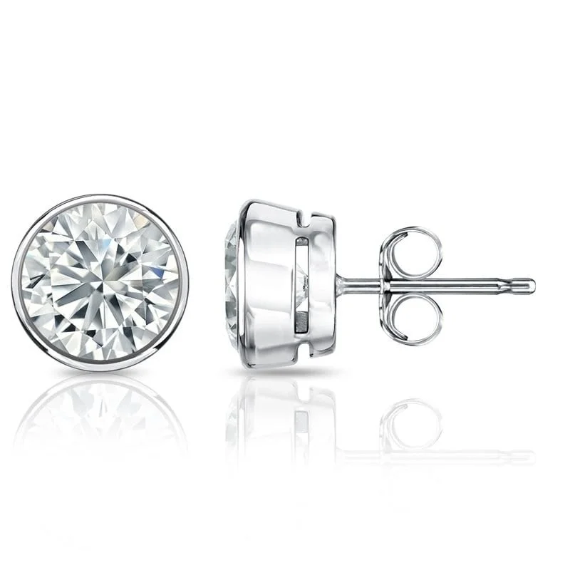 Auriya 1.70ctw Round Diamond Stud Earrings Bezel-set 18k Gold - Certified