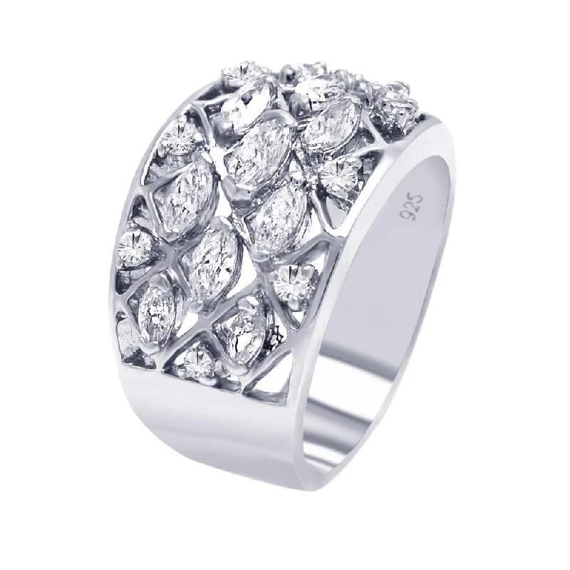 Silver 925 Rhodium Plated Multi CZ Mesh Ring - AAR0060