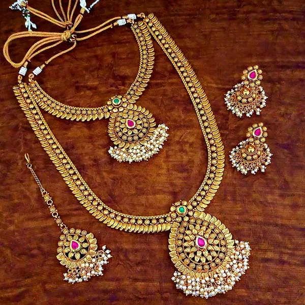 Bhavi Pota Stone Double Necklace Set With Maang Tikka - FAP0090