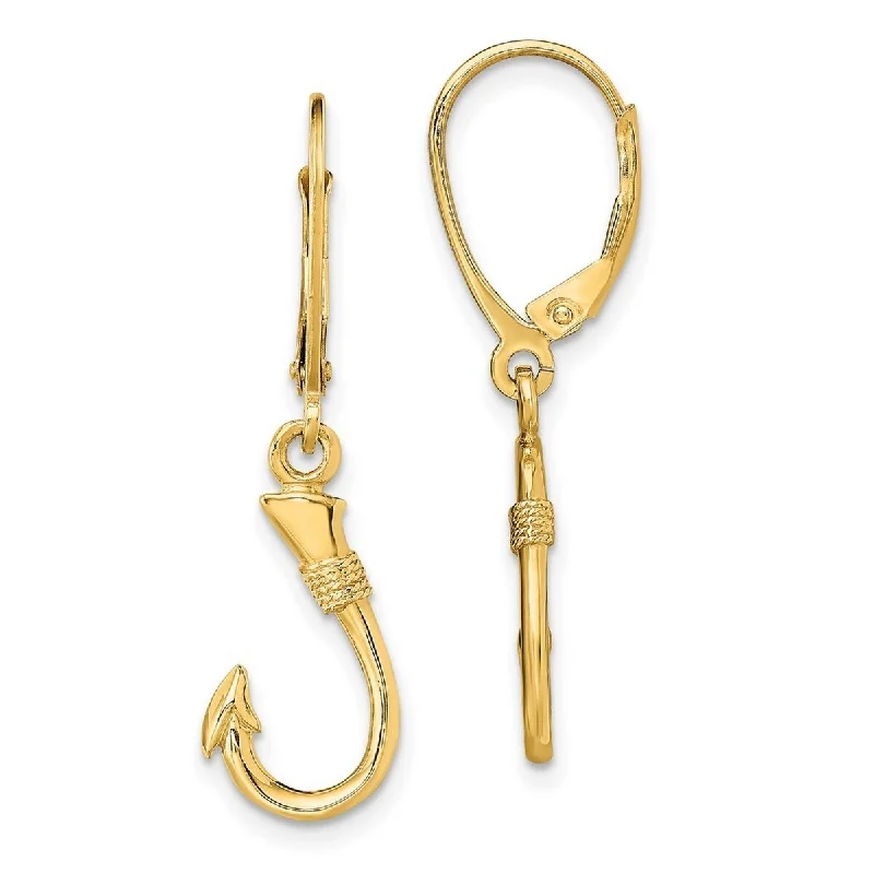 Curata 14k Yellow Gold 3 d Animal Sealife Fish Hook Leverback Earrings 23.2mm long