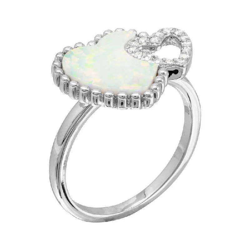 Rhodium Plated 925 Sterling Silver Double Opal and CZ Heart Ring - BGR01089