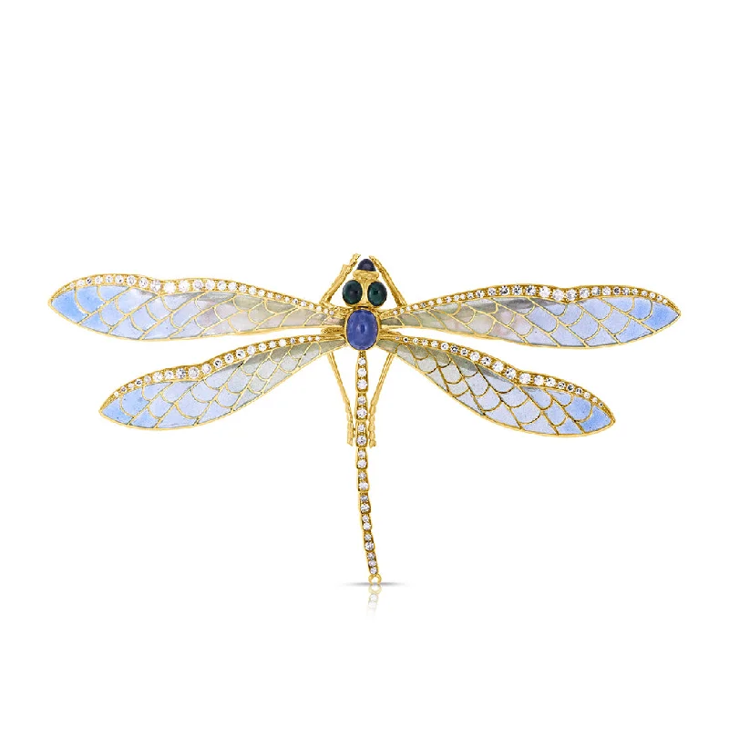 Plique-à-Jour Sapphire, Emerald & Diamond Dragonfly Brooch