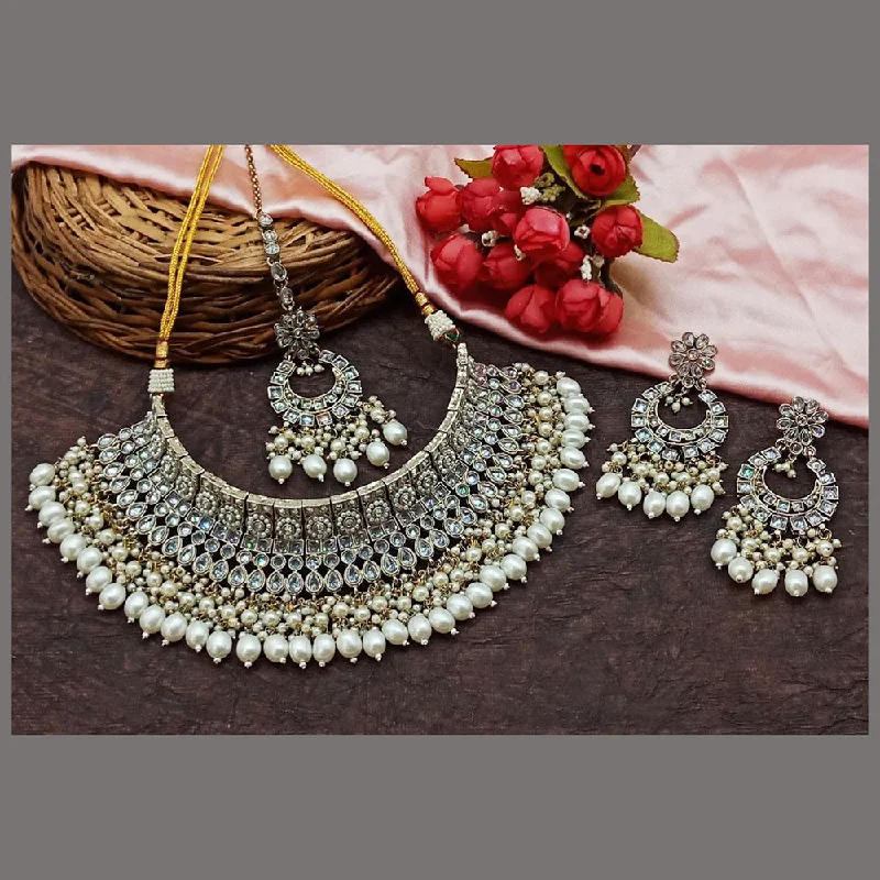 Sai Fashion Gold Plated Crystal Stone And Beads Choker Necklace Set