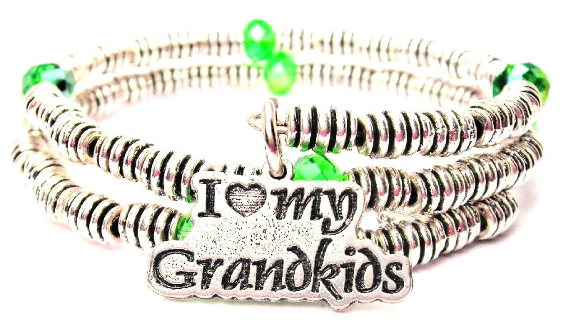 I Love My Grandkids Curly Coil Wrap Style Bangle Bracelet