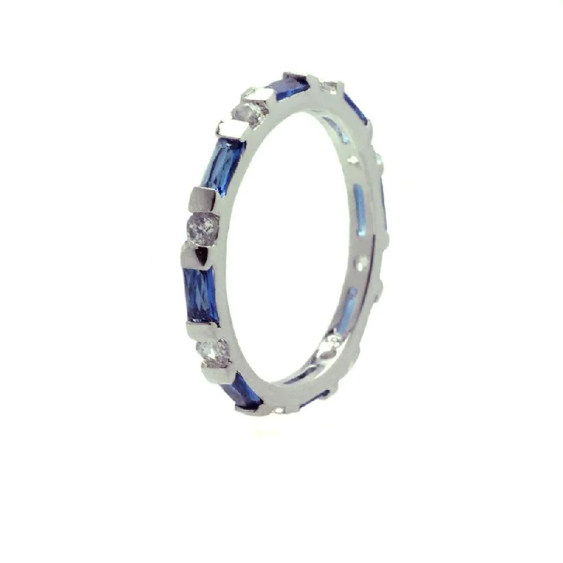 Silver 925 Rhodium Plated Blue CZ Stackable Eternity Ring - BGR00621