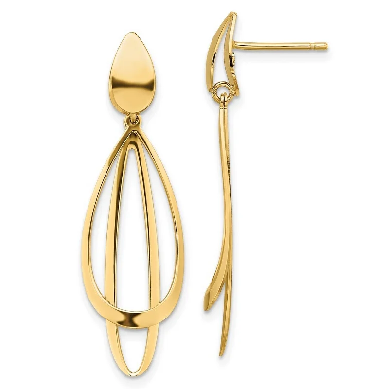 Curata 14k Yellow Gold Polished and Brushed Double Dangle Post Earrings 38x12mm