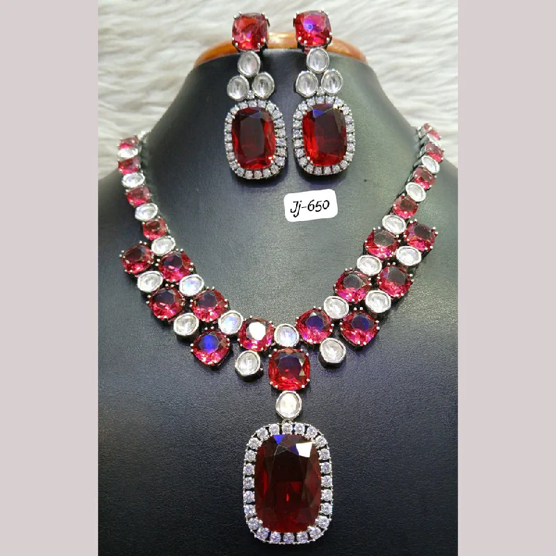 Jain Jewellers Silver Plated AD Necklace Set