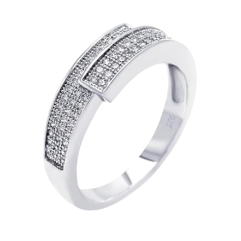 Silver 925 Rhodium Plated Micro Pave CZ Overlap Ring - ACR00035