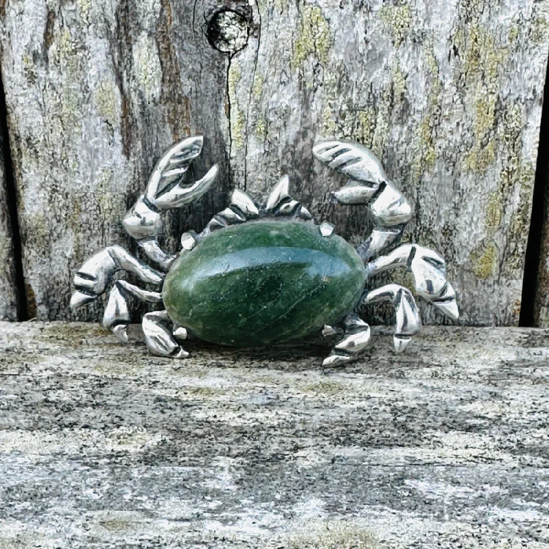 Early Mexican Sterling Silver & Calcite Cancer Crab Brooch Pin