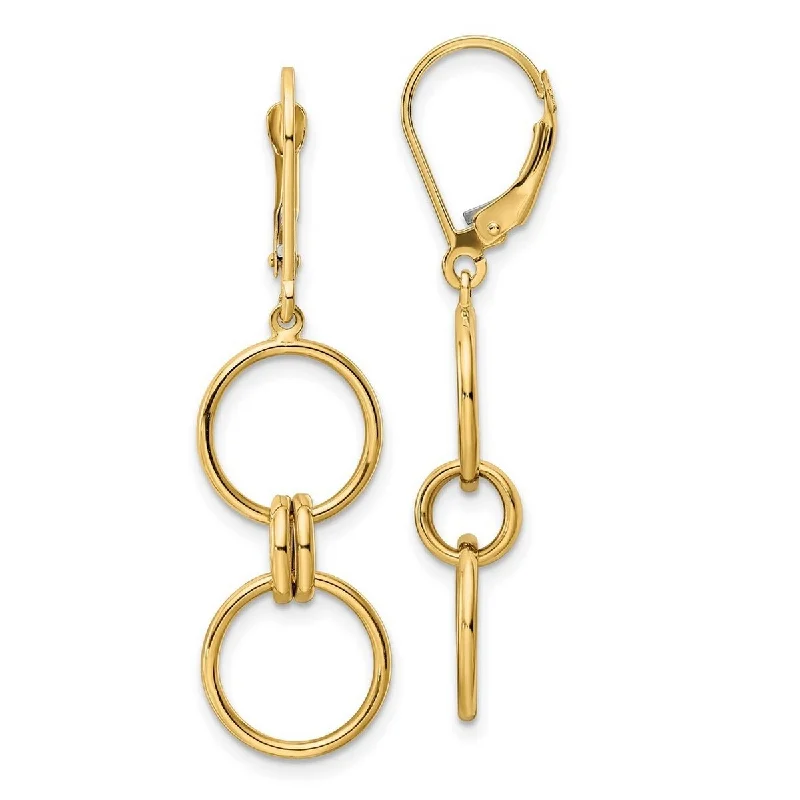 Curata 14k Yellow Gold Circle Dangle Leverback Earrings - 43.4x11.95mm