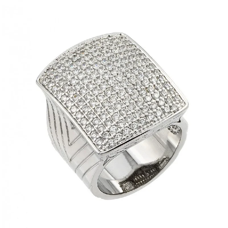 Silver 925 Rhodium Plated Micro Pave Clear CZ Square Ring - BGR00825