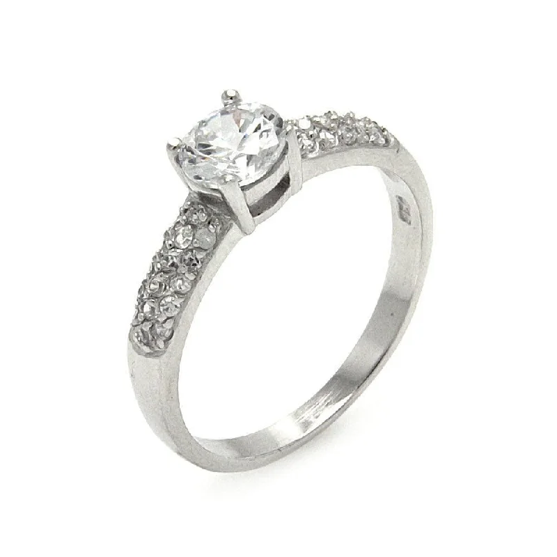 Silver 925 Rhodium Plated Round Center CZ Ring - STR00250