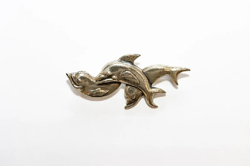 McCLELLAND BARCLAY Sterling Silver Repoussé Trio of Leaping Dolphins Brooch