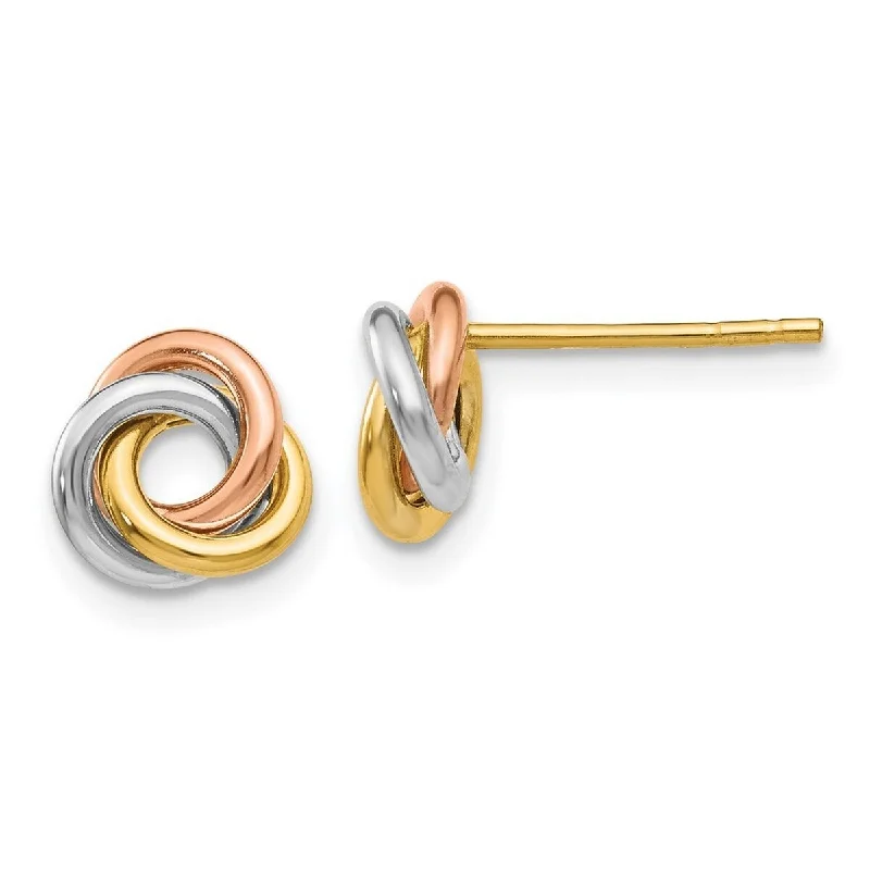 Curata 14k Tri-Color Polished Gold Twisted 8mm Love Knot Post Earrings