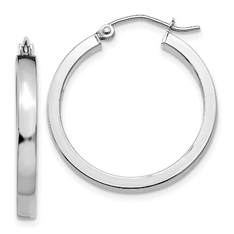 Curata 14k White Gold Polished 25x3mm Rectangle Tube Hoop Earrings