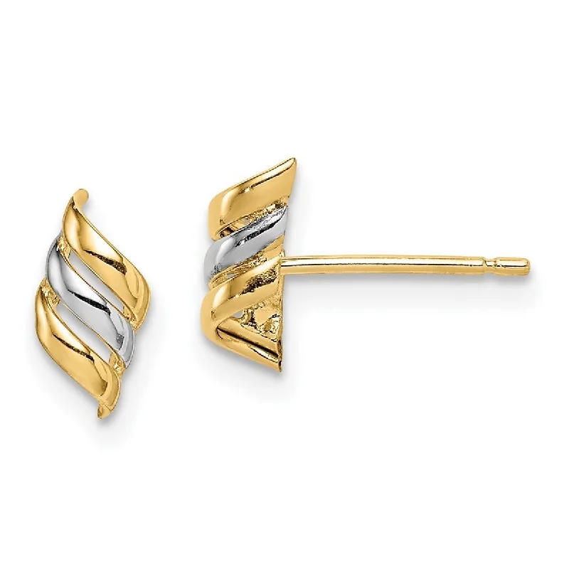 Curata 14k Yellow Gold With Rhodium Swirl Post Earrings - 8.15mm long