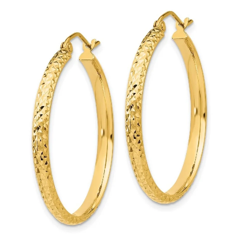 Curata 14k Yellow Gold Sparkle Cut 2.8x30mm Hoop Earrings