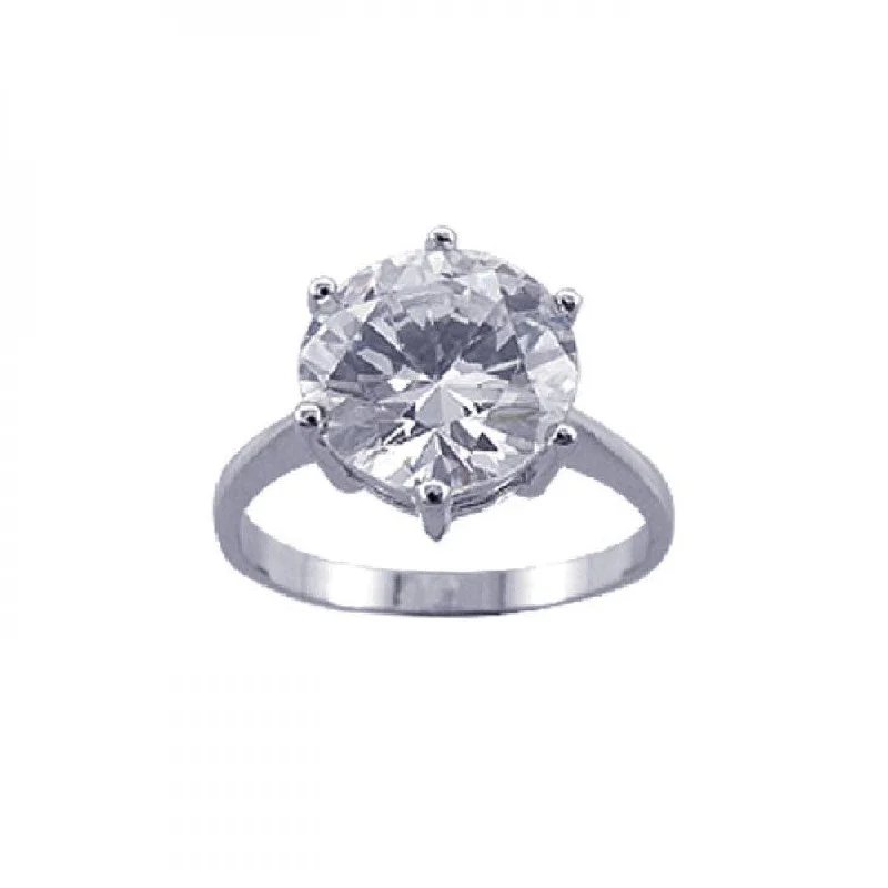 Silver 925 Rhodium Plated Large Center CZ Solitaire Ring - STR00600