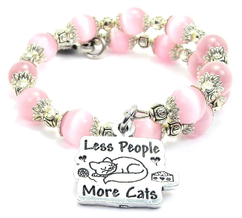 Less People More Cats Cat's Eye Beaded Wrap Bracelet