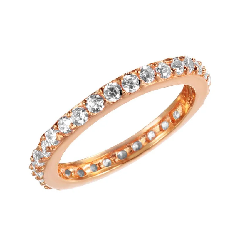 Silver 925 Rose Gold Plated Clear CZ Stackable Eternity Ring - STR00119RGP