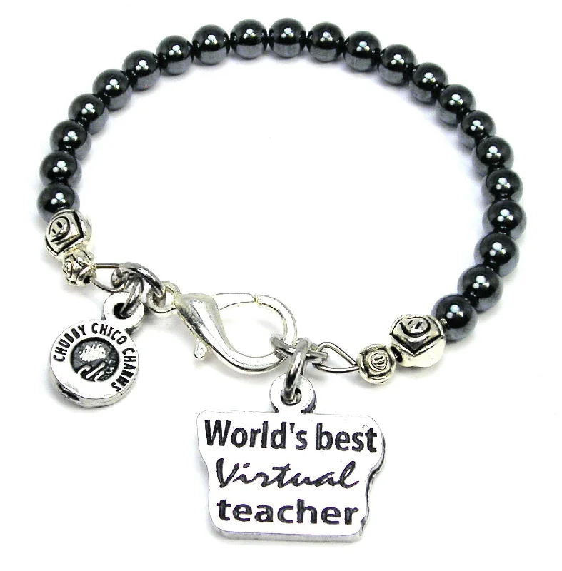 World's Best Virtual Teacher Hematite Glass Bracelet